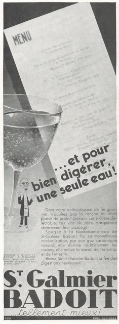 ▬► Publicité - French Print advert - St Galmier BADOIT Eau Water - 1934