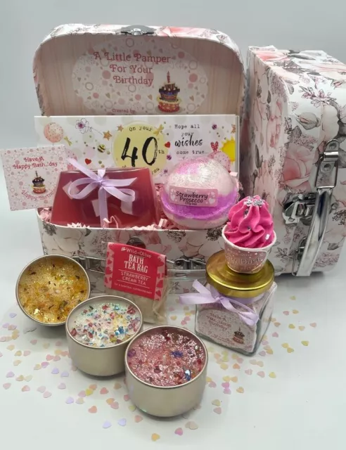 Ladies 40th BIRTHDAY Present Gift Box Bath Spa Pamper Hamper Scented Candles