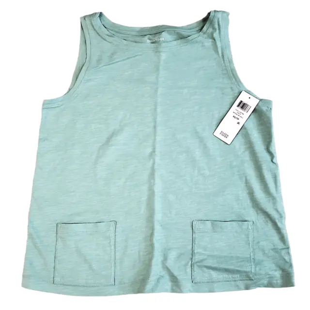 EILEEN FISHER XS Calypso Green Cotton Bateau Neck Pocket Front Tank Top NWT