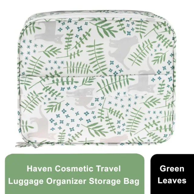 Haven Cosmetic Travel Luggage Organizer Storage Bag, Green Leaves