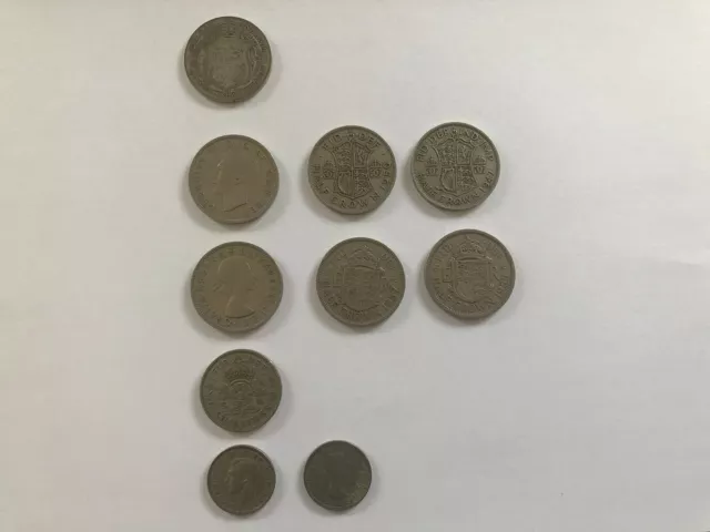 10 Coins Including Half Crowns And Shillings