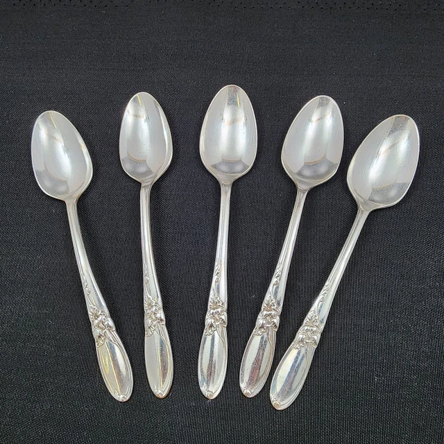 ONEIDA Community 1953 Blanco Orquídea Conjunto De 5 Silverplate Cena Cucharas