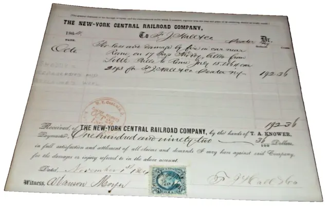 July 1864 Nyc New York Central Railroad Freight Claim Little Falls Rome New York