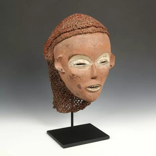 African Mask Chokwe Carved Wood Pigment Hemp Angola Central Africa 20Th C.