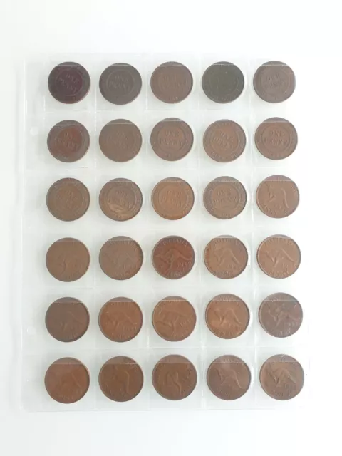 Bulk Australian Penny set 30 coins from 1911- 52 All different year KGV/KGVI
