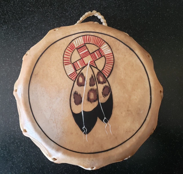 Taos Sioux Native American Indian Animal Hide And Wood Drum Dreamcatcher Vintage