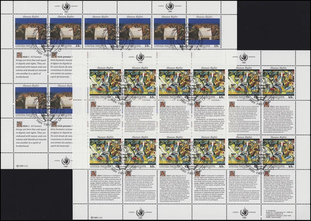 UN New York 595-596 Declaration of Human Rights I 1989, ZD Sheet Set ESSt