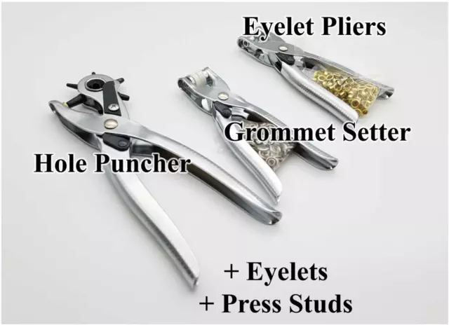 Revolving Leather Hole Punch Rivet Belt DIY Puncher Multi Sized Plier Tool  Set