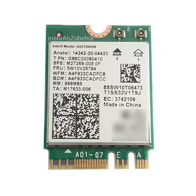 Intel WLAN AX210 Adapter WiFi 2.4/5/6E 802.11ax Bluetooth 5.3 Slot M.2 2230