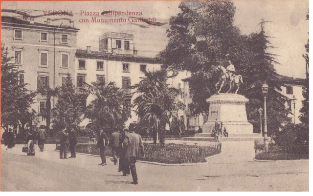1921 Verona Piazza Indipendenza & Monumento Garibaldi Animatissima Affrancata 3X