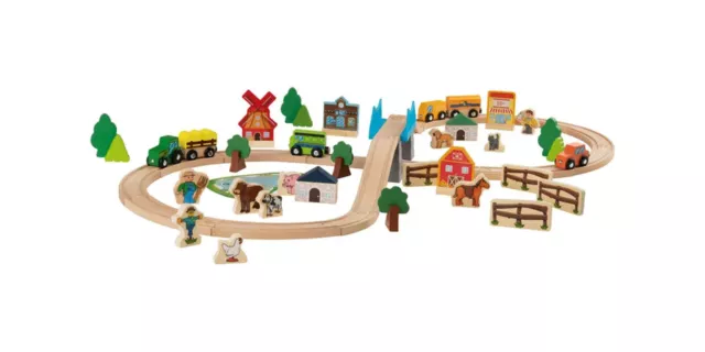 Playtive Holz-Eisenbahn-Set Bauernhof 57-teilig Echtholz Kinder Farm Spielzeug