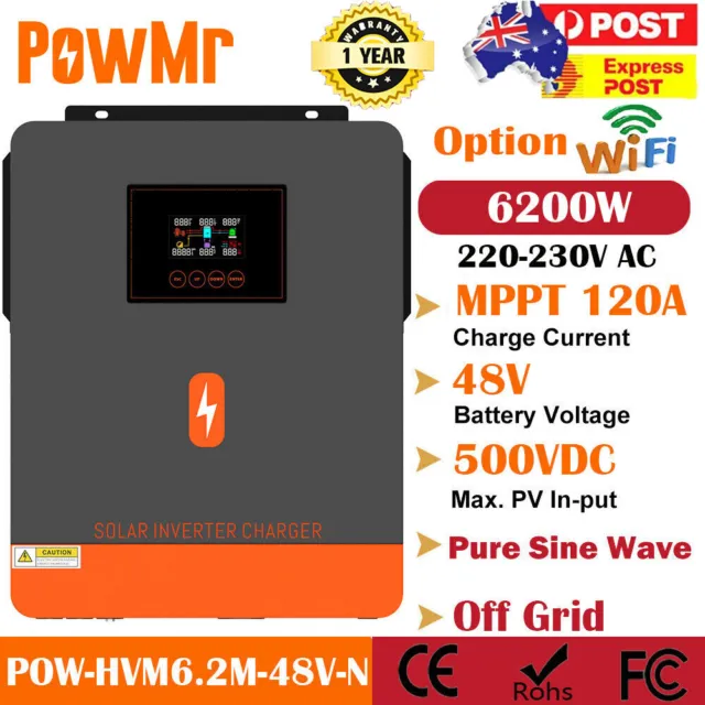 PowMr 6200W Off/On Grid Solar Hybrid Inverter Charger Support 48V battery MPPT