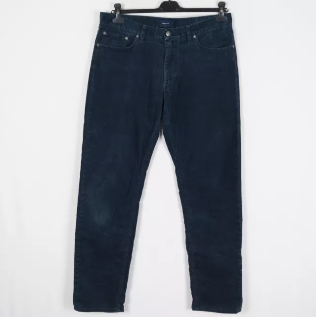 GANT Hombre Pana Pantalón Talla W34 L32 Ajustado Azul Elástico Cremallera k11332