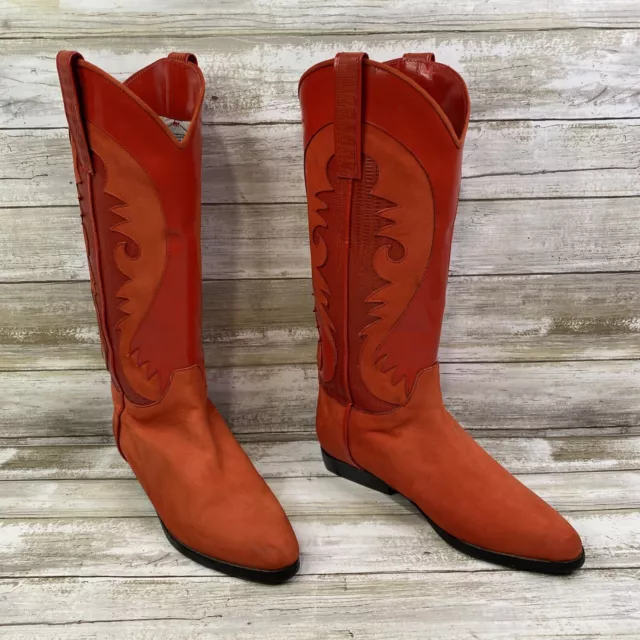 Charles David Western Boots Color Block Nubuck Cowboy Italy Women’s Sz 6.5 AA