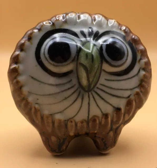 Vintage Tonala Folk Art Pottery Owl Bird Animal Figurine Mexico Brown Glazed