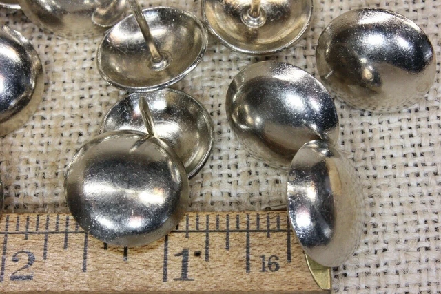 20 old Nickel on Solid BRASS TACKS 7/8” round head vintage 1957 furniture feet 3