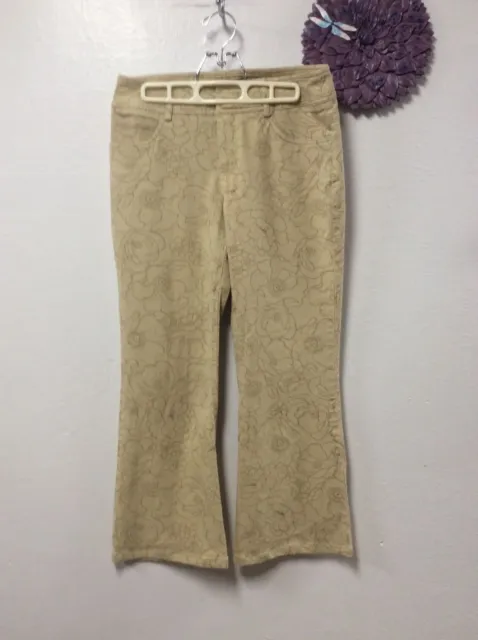 Twisted Sister Womens Pants Size 10 Tan Floral Boot Cut Five Pockets 65
