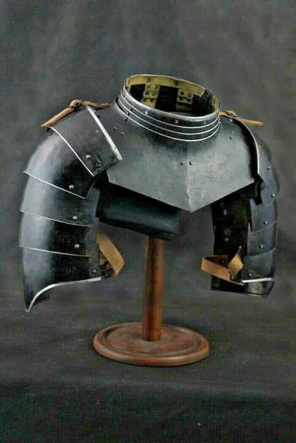 Medieval Blackened Par De Pauldrons Con Gorjal 18 Calibre Acero Armor Gorjal
