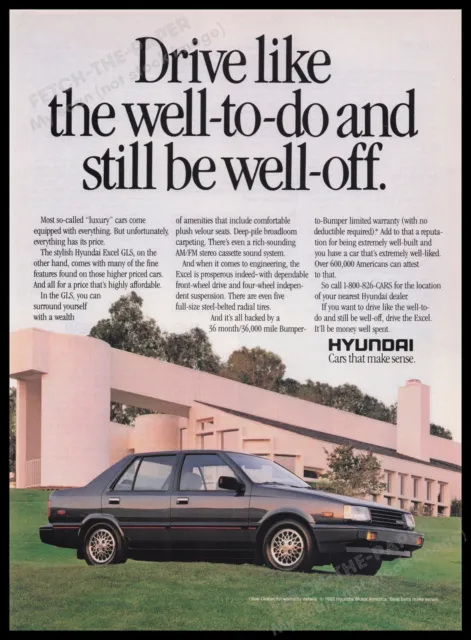 Hyundai Excel GLS Car 1980s Print Advertisement Ad 1989 Well-to-do