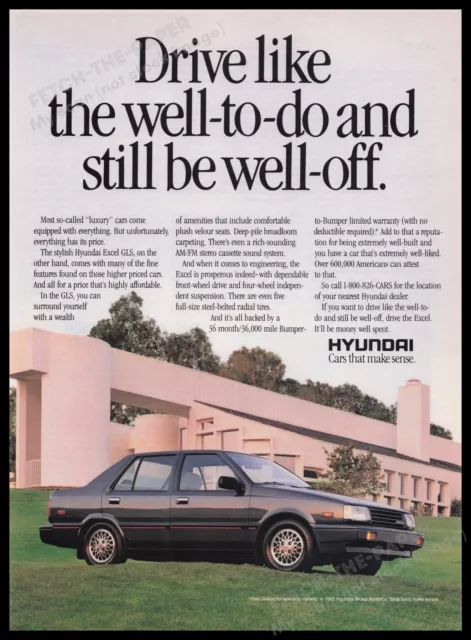 Hyundai Excel GLS Car 1980s Print Advertisement Ad 1989 Well-to-do