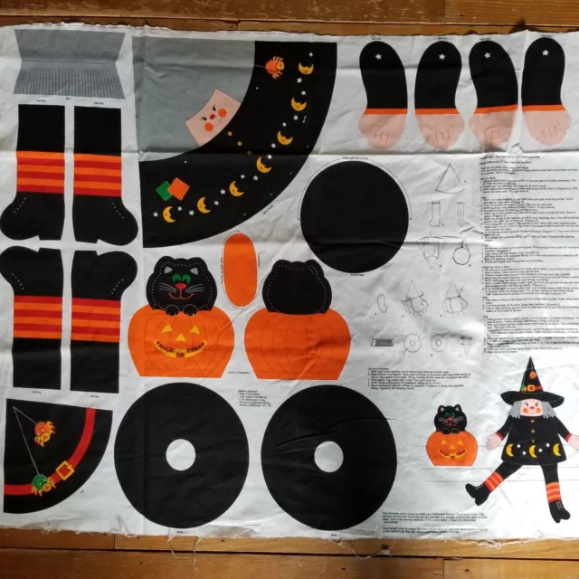 Winsome Halloween Witch Cat-in-Pumpkin Fabric Panel Cut & Sew Cranston