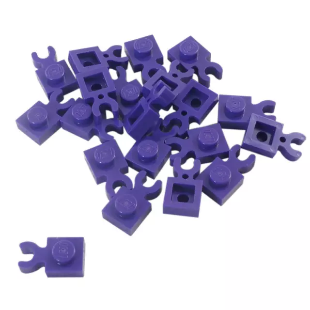 20 NEW LEGO Plate, Modified 1 x 1 with Open O Clip Vertical Thick Dark Purple