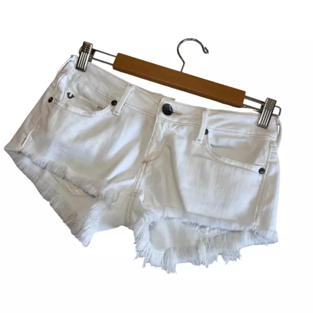 True Religion Optic Joey Low Rise Cut-Off Cotton Shorts Women's White Size 25