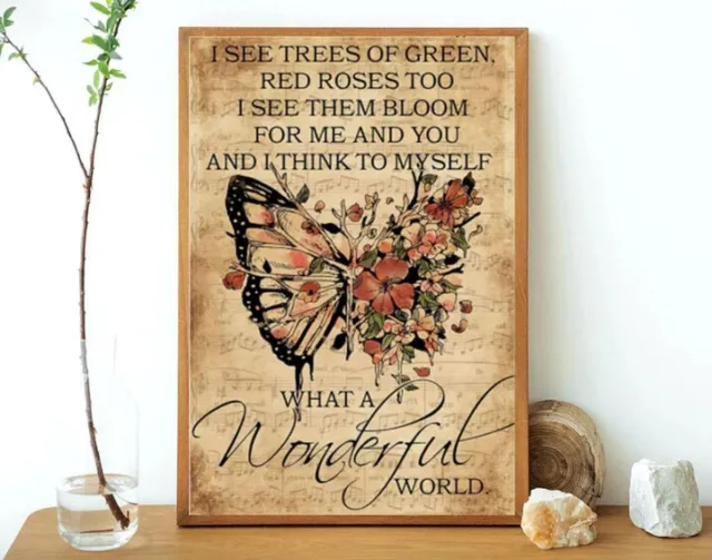 Butterfly What A Wonderful World Music Lyrics Poster, Home Decor, Wall Art,Music