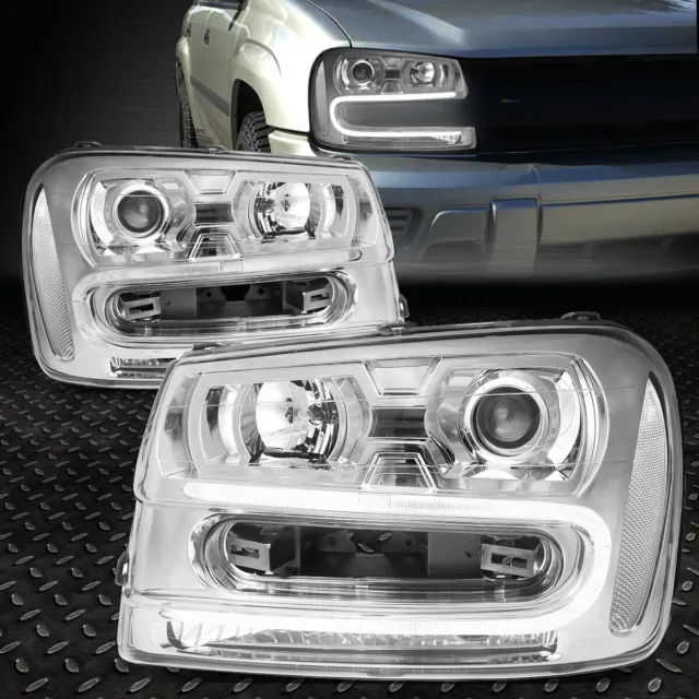 [Led Drl] For 2002-2009 Chevy Trailblazer Pair Chrome Clear Projector Headlight