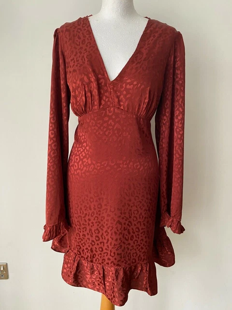 Mini abito jacquard stampa leopardata River Island rust taglie 14 maniche larghe