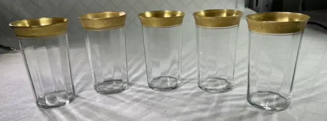 5 Tiffin Franciscan Minton Gold Encrusted  Tumbler Juice Glasses 4.25" Tall
