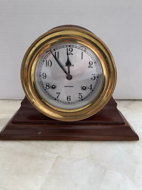 Chelsea Clock Co Boston Vintage Brass Shipstrike Nautical Clock & Stand