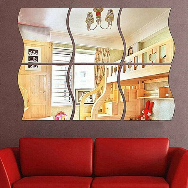 Wave Mirror Tiles Wall Stickers Bedroom Stick Self Adhesive Home Room Decor Hot