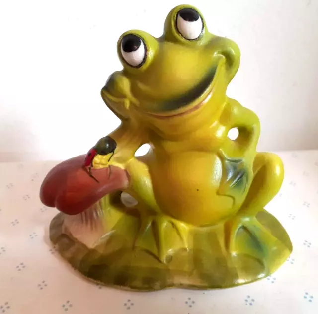 Vintage Josef Originals Frog On Lily Pad With Ladybug On Mushroom Figurine Vintage Josef Originals Frog On Lily Pad With Ladybug On Mushroom Figurine