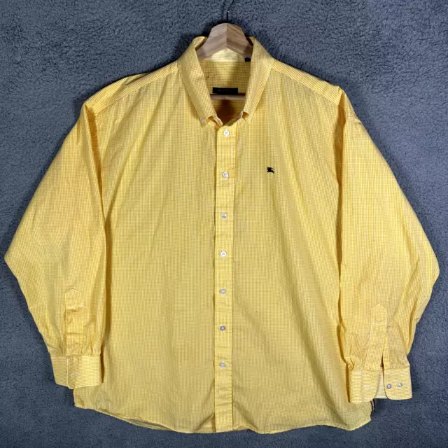 Burberry London Dress Shirt Mens XXL Yellow Gingham Plaid Button Up