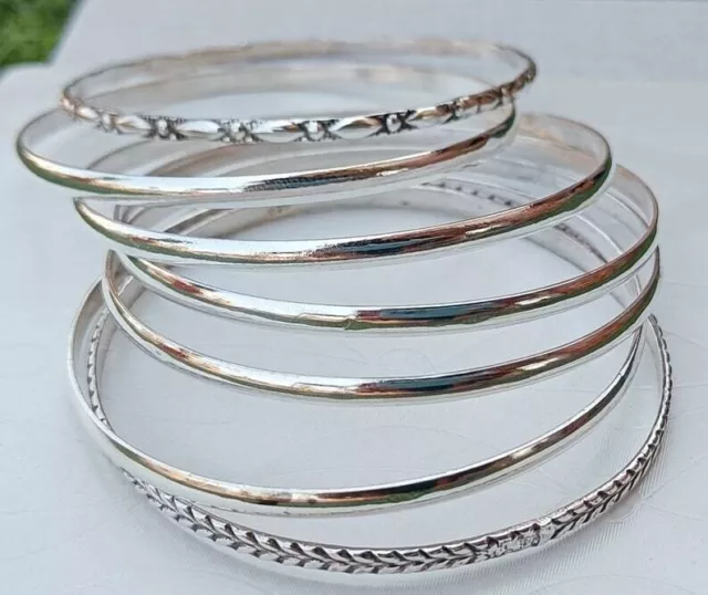 Beautiful Silver Bangle Solid 925 Sterling Silver Handmade Set Of 7 Bangles Gift