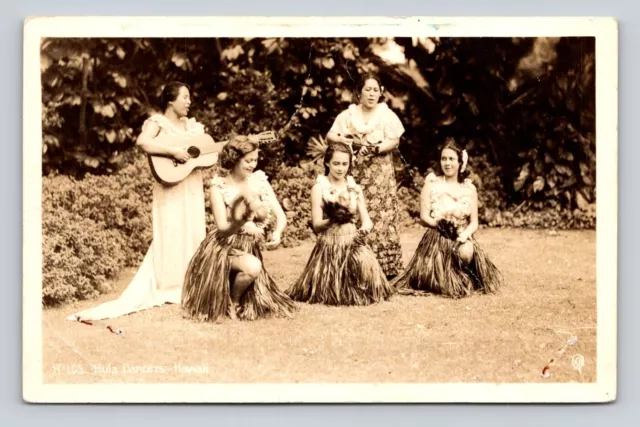RPPC Hula Dancers Guitar Grass Skirt Tiki Hawaii  Real Photo P603