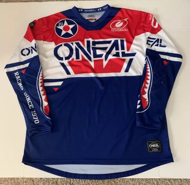Mens O’Neal MX Jersey Motocross Racing Long Sleeve Shirt Red White Blue sz XL