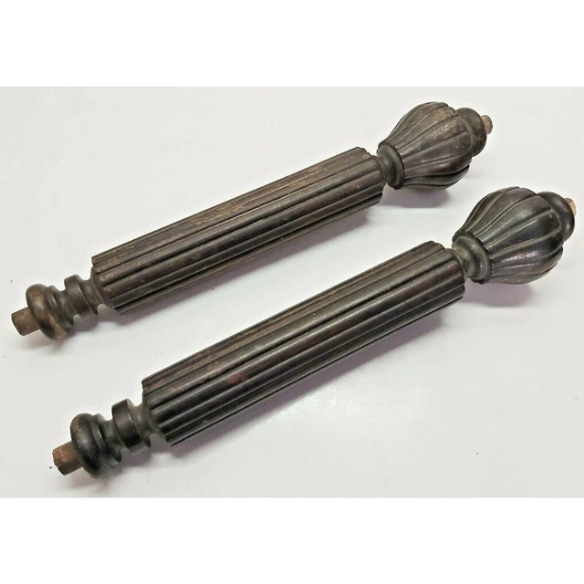 2 Antique Decorative Fluted Wood Columns Posts 13.75" Long