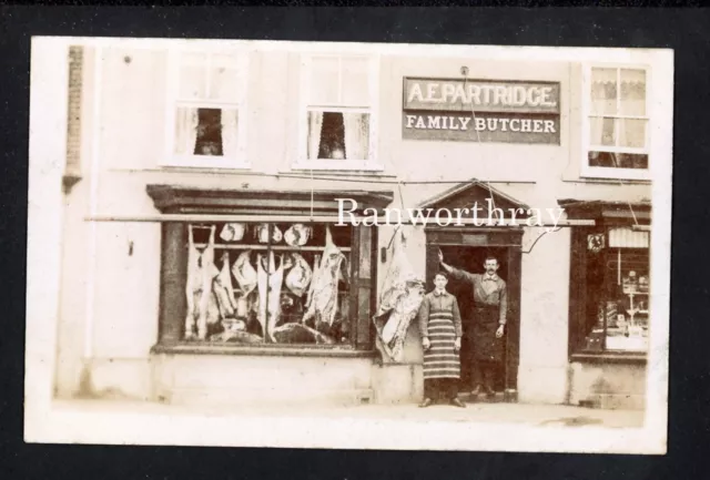 RP AYLSHAM A E PARTRIDGE BUTCHERS SHOP FRONT MILLGATE STREET NORFOLK c1912 #2568