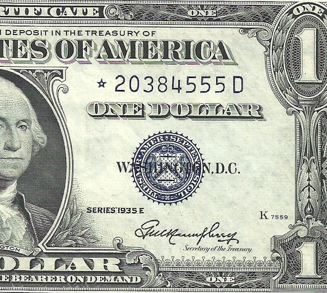 1935E $1 BLUE Seal **STAR** SILVER Certificate! CRISP AU! Old US Paper Money!
