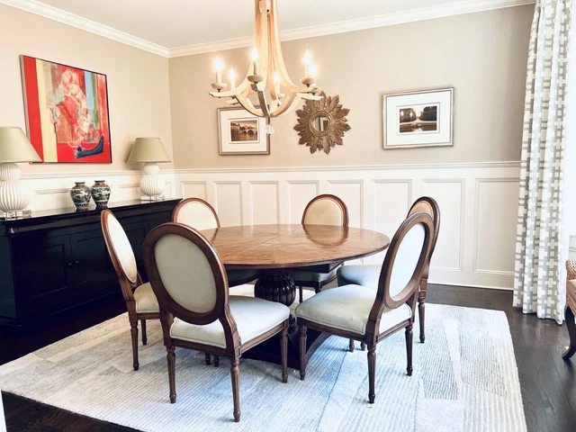 Custom Louis XVI Style White Linen Upholstered Dining Side Chairs—Set of Six Custom Louis XVI Style White Linen Upholstered Dining Side Chairs—Set of Six