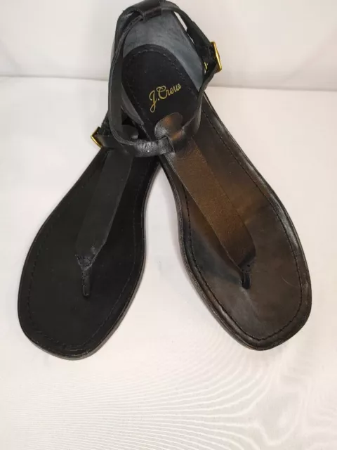 J Crew Womens Thong Black Leather Ankle Strap Sandals Size 6.5