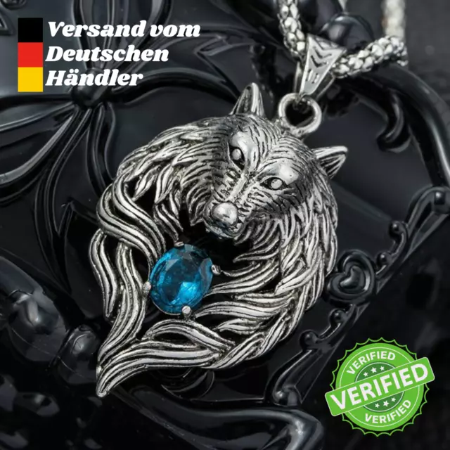 Amulett "Fenrir" Mit Diamand - "Anhänger" Wikinger, Schmuck, Wolf, Halskette