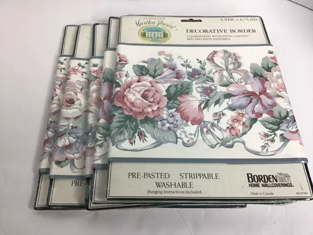 Martha Stewart Swiss Garden Floral 5 Wallpaper Borders 25 yds Total Pink Green