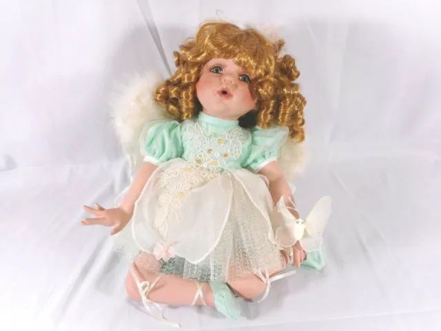 Signed Numbered Duck House Heirloom Sitting Angel Green Dress Porcelain Doll