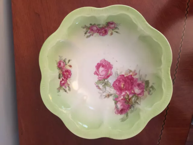 Large VTG Floral (pink roses) Bowl Made In Germany Scalloped Edges 10"