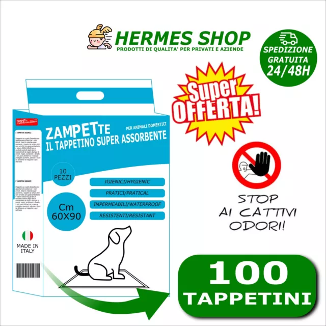 100 Tappetini Assorbenti Adesivi per Cani 60x90 ANTIODORE Traverse Lettiera Cane