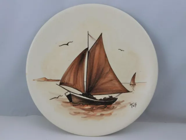 Assiette Gres Ceramique Villenauxe Decor Marin Au Bateau Signe Tess Diam 23.5Cm