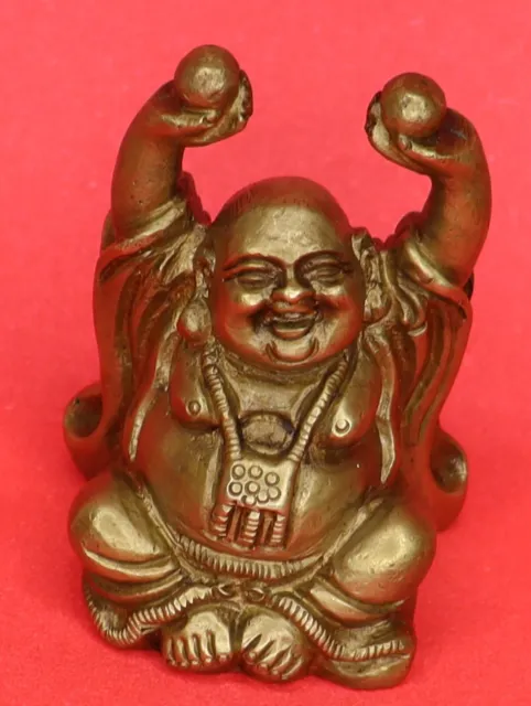 Brass Laughing Buddha Figure Feng Shui Good Luck Statue Home Office Decor Idol